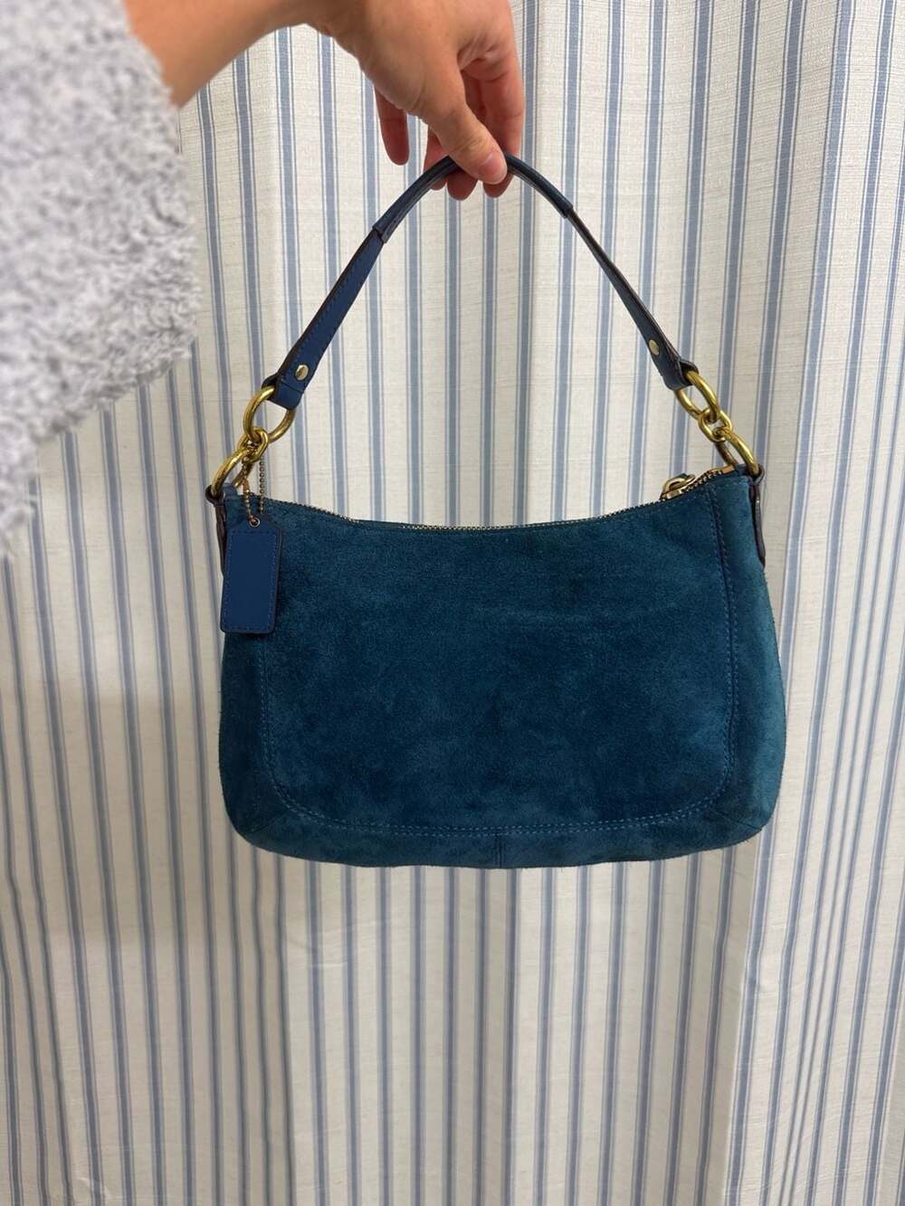 Coach Hamptons Buckle Suede Shoulder Bag Blue - Picture 2 of 4